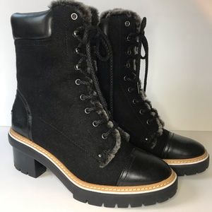 Tory Burch Miller Lug Sole Lace Up Fur Lined Boot